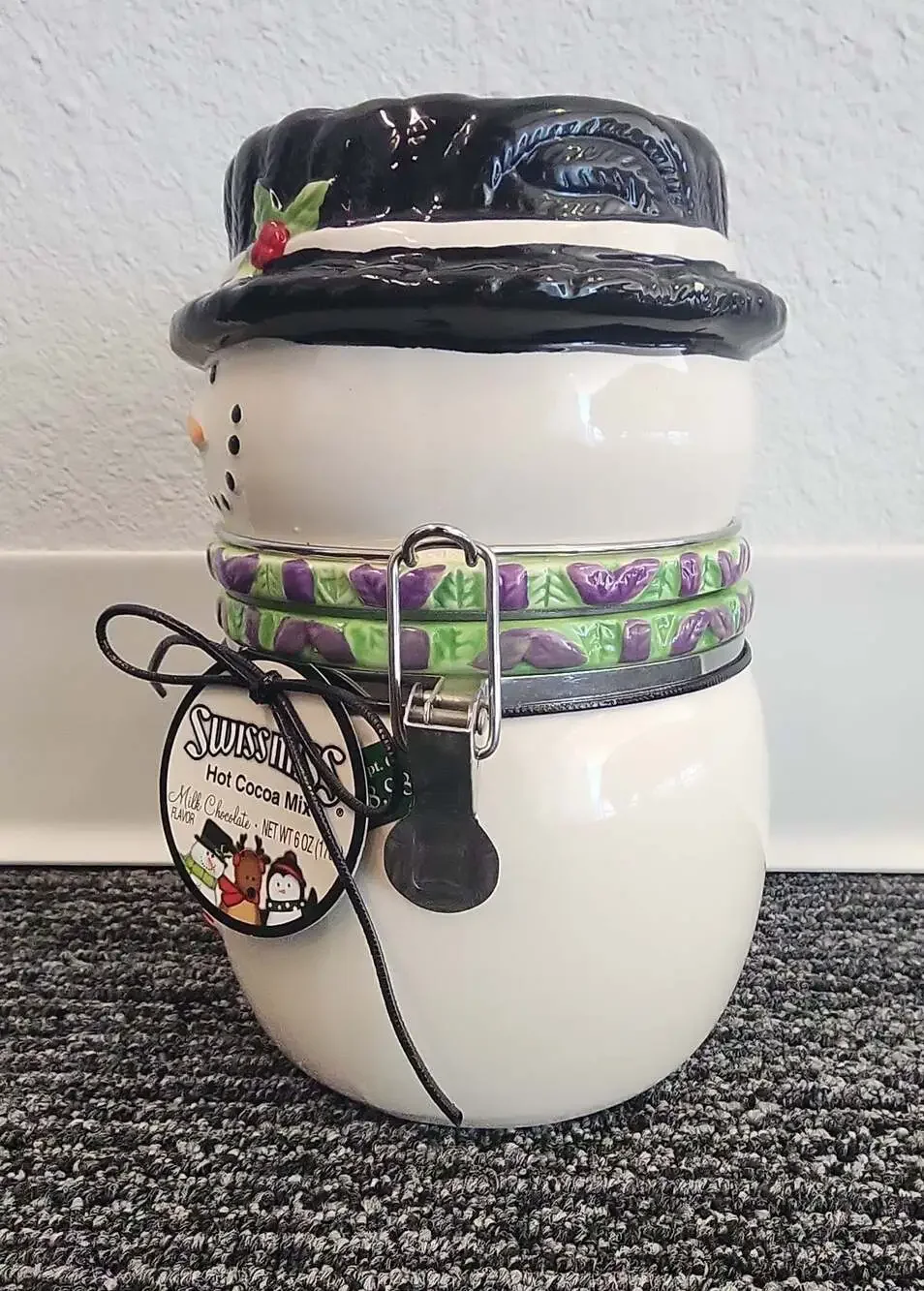 Swiss Miss Ceramic Snowman Hinged Holiday Cocoa Canister Cookie Jar